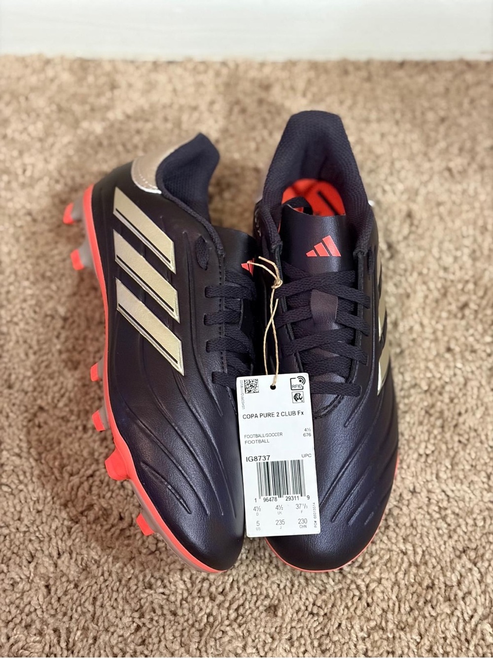 adidas Kids  Copa Pure 2 Club Soccer Cleats - Black/Red/Gold